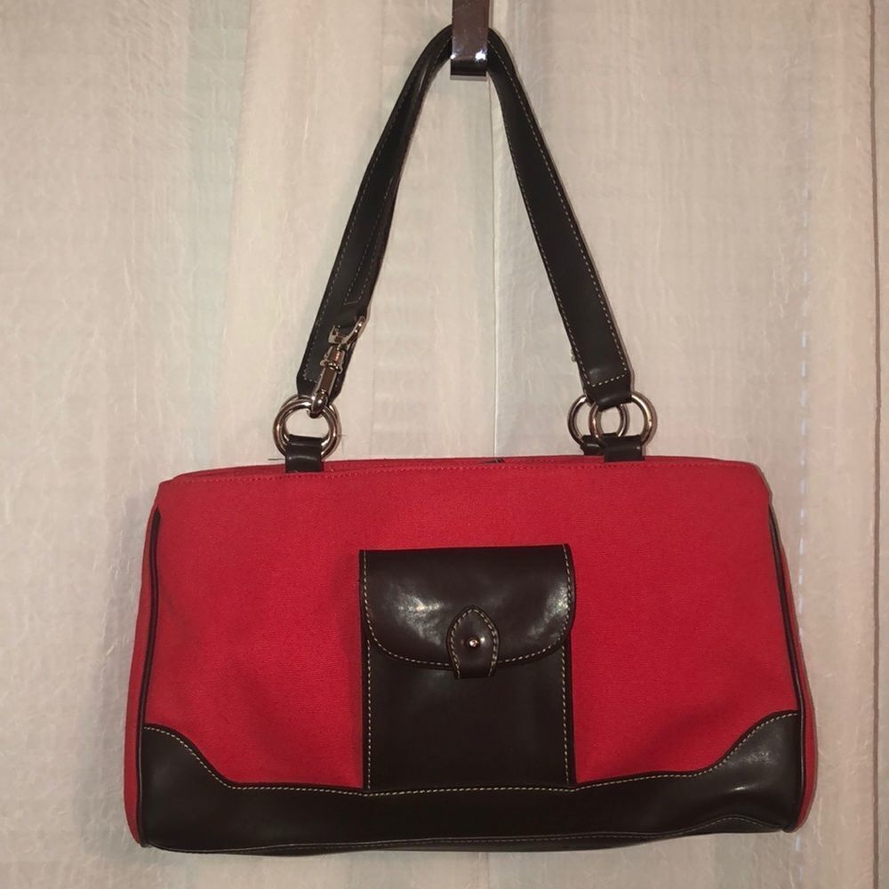mondani New York Cotton Red Brown Canvas Leather Bag